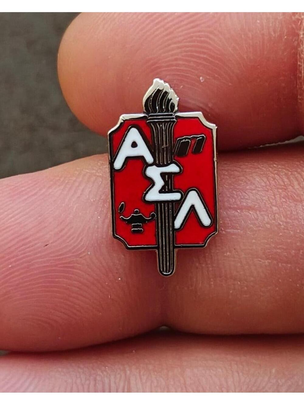1970s/80s Alpha Sigma Lambda Honor Society (ΑΣΛ) Silver Tone Enamel Pin New